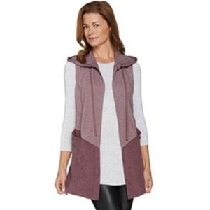 LOGO Lounge By Lori Goldstein Womens Two-Toned Blue Open Hooded Vest Size XS